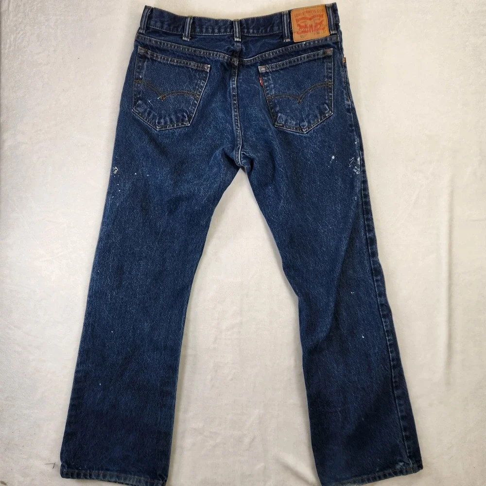 Levi Strauss 517 W36 L32 Bootcut Jeans Dark Wash Paint Splatter Mens‎